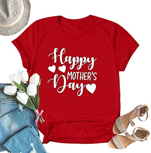 Среќна маица за Денот на мајката 2023 година за жени мама баба писмо печати маица лето обичен блуза со кратки ракави на врвот