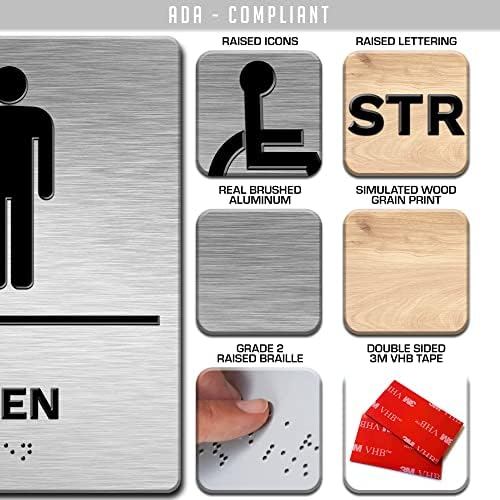 Современ знак за тоалети за деловни простории за канцеларии - мажи - 6 x8 четкан изглед на челик - АДА во согласност