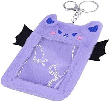 Носител на фото -картичка на Fuzzy Plush Kpop со клуч, симпатични животински крилја фото ракав банкарска лична карта за кредитна картичка држач