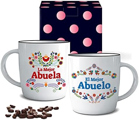 Triple Giffted la Mejor Abuela и Abuelo кафе чаши во шпанска, латино најдобра баба и дедо, подароци за баби и дедовци, роденден на Регало Диа и
