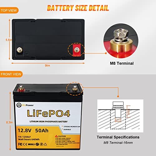 2 пакувања 12V 50AH длабок циклус LIFEPO4 батерии литиум батерии со вградени 50AH BMS и 7000+ циклуси, 640W моќност совршена за RV, соларни,