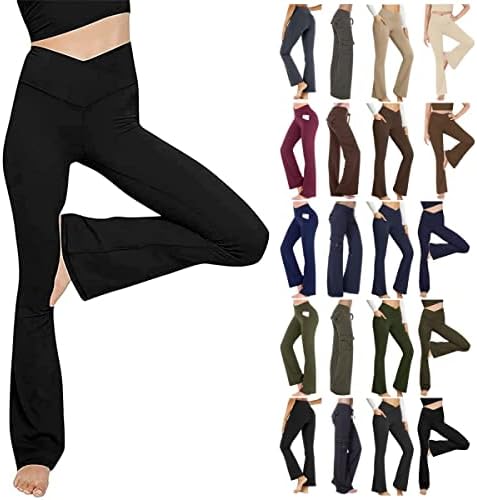 usecee женски јога панталони високи половини со широки панталони за нозе тренингот што работи со легање на лежење, џемпери со џебови