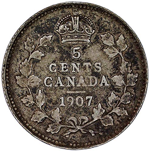 1907 CA EDWARD VII канадски км 13 сребро 5 центи многу добро