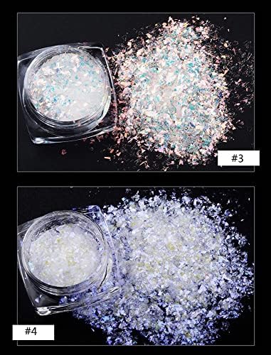 6 бои кутии Аурора снегулки Холографски транспарентен нокти уметнички снегулки пигмент кршен Аб - Иридесент