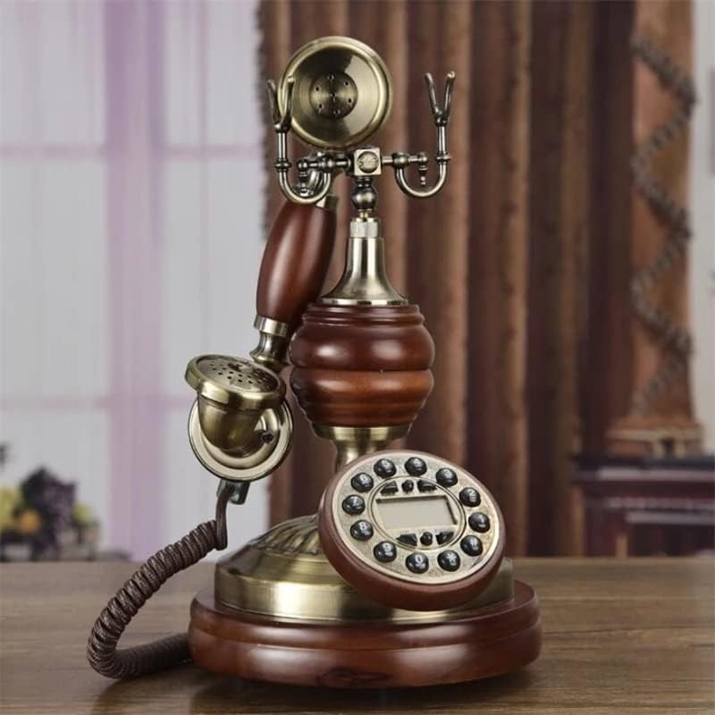 N/A антички фиксен телефонски ретро допир за бирање со цврсто дрво со цврсто дрво, сино задно осветлување+лична карта на повикувач+повикувач