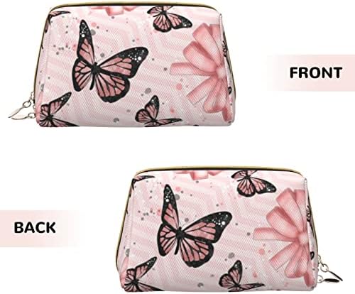 АСЕЛО Пеперутка Розова Мала Козметичка Торба Кожа Пренослива Торба За Шминка Козметички Кеси За Жени Торба За Шминка Чанта За Патување Тоалетна