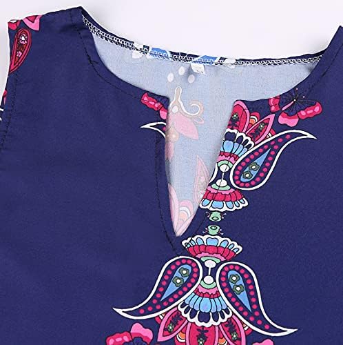 Летни фустани на Nokmopo за жени 2023 Трендовски моден обичен ретро печатење фустан V-вратот без ракави џеб за џеб