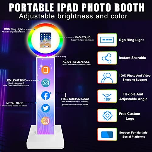Преносен штанд за фотографии со iPad, RXFSP Selfie Photobooth машина со 10,2 '' држач за iPad, RGB Ring Light, Рекламна кутија за рекламни,