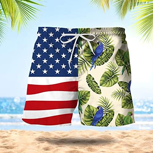 ADSSDQ 4 -ти јули Пливање шорцеви за мажи, летна мода на мода на хавајски плажа шорцеви Ден на независност на печатење шорцеви