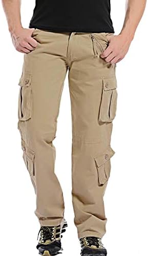 Баскувиш карго панталони за мажи опуштени вклопени работни панталони Мулти џебови на отворено работа пешачење за џемпери, обични панталони