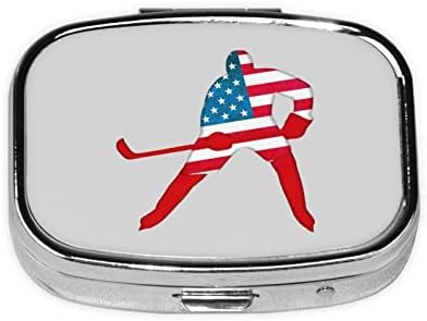 Американски Хокеј Играч Плоштад Мини Пилула Случај Со Огледало Патување Пријателски Преносни Компактен Прегради Пилула Кутија