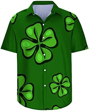 Маица за Денот на Денот на Свети Патрик за мажи Хавајски копчиња со кошули со кратки ракави Ирска детелина печатена маичка за маичка