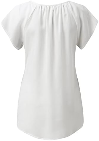 Nokmopo жени кошули со краток ракав Смешно обичен моден шифон печати чипка со краток ракав на лабава кошула