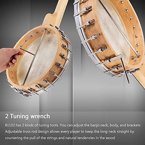 Mulucky 5 String Banjo - Целосна големина со 24 загради, отворен бек, јавор банџо со глава на ремо, насочен 5 -ти приемник, пакет