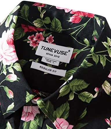 Tunevuse Mens Flower Burter Short Sneave Contical Floral Print Копче надолу од Хавајска кошула памук