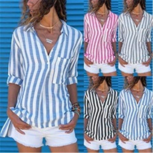 Andongnywell шарени печатени обични лапчиња долги ракави џебни кошула женски летни ленти со врвови