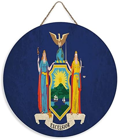 Galleryујорк државна галерија со знаме wallидни украси знаци модерна тркалезна дрвена штица виси знак Декоративни патриотски САД