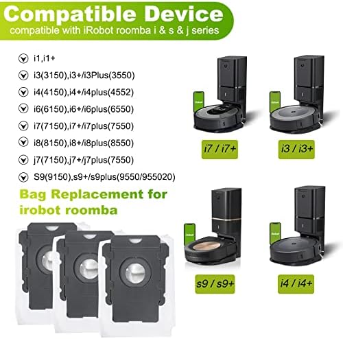 12 пакувања со вакуумски торби со Roomba за iRobot Roomba i7 i7+ i3 i3+ i4 i4+ i6 i6+ i8 i8+ j7 J7+ S9 S9+ Plus, Заменски делови