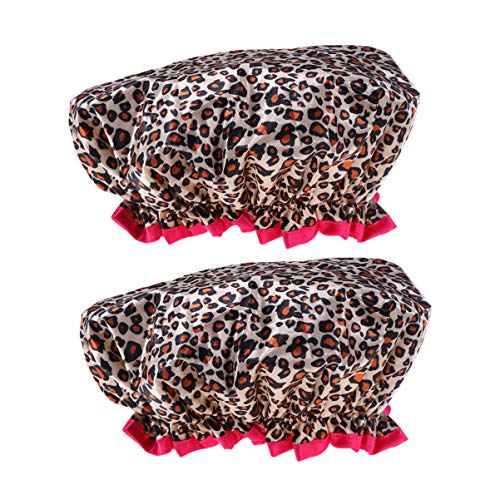 Topbathy 2 парчиња водоотпорни капачиња за капење леопард шема преносни капачиња за туширање со двојно слој, спречувајќи капачиња