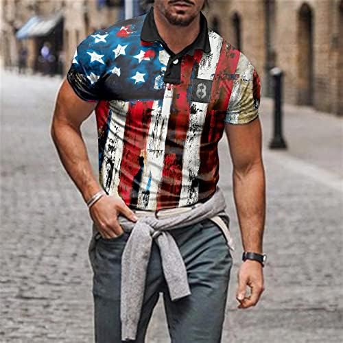 XXBR Патриотски поло маици за мажи, Денот на независноста на американскиот ден за печатење на американски знамиња кратки ракави врвови