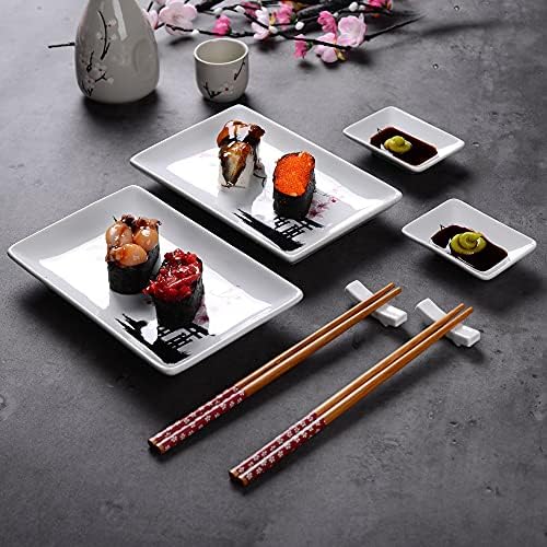 YCZDG Јапонски стил Цветни порцелански плочки за суши поставени со плочи 2xsushi, садови за натопи, стапчиња за стапчиња, кутија за подароци од