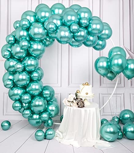 Suwen Metallic Green Balloons KIT 67PCS 10 инчи 5 инчи различни големини латекс хелиум сјајни хромирани тиркизни балони за украси за годишнини