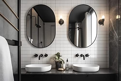 Минуовер Црно Овално Огледало, 20 х30 Огледало Со Метални Таблети, Овално Огледало За Бања, Модерни Огледала За Монтирање За Спална Соба,