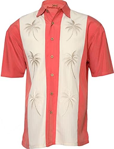 Bamboo Cay Mens Mens Christ Relly Pacific Parms Палми Обичен везена ткаена кошула