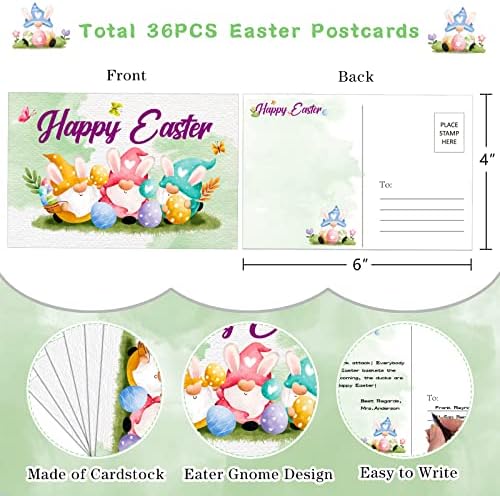 Whatsign Среќни Велигденски разгледници за деца 30 парчиња Велигденски гноми разгледници Религиозни христијански велигденски картички