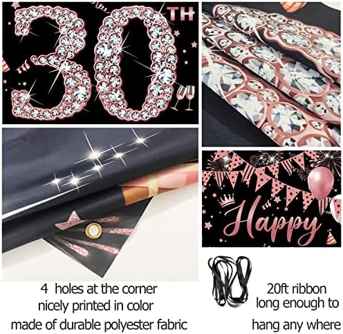 30 -ти роденденски декорација врата банер, розово злато среќен 30 -ти роденденски украси за жени, декорација на постери за поклопец на врата, валкана 30 роденденска заб