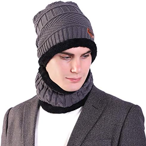 Muco Mens Winter Winter Beanie Chats Chats Sharf сет топло плетено капа густо руно наредено слаби капа на вратот потопло за мажи жени