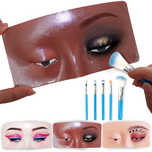 Bueuo Smapup Practice Face Poart, 3D Silicone Silicone Makeup Mannequin Face со четка за шминка од 5 парчиња, вежба за шминка за очи