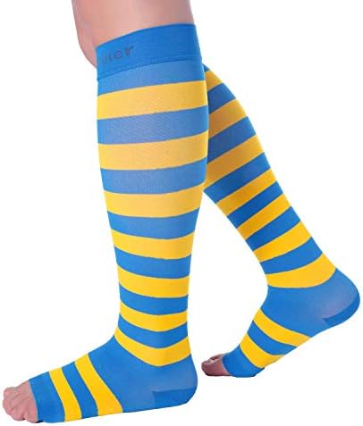 Док Милер отворени пети чорапи за жени и мажи 15-20ммхг, шинки за шинки, варикозни вени и закрепнување на повреди на теле