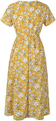 Maxi фустани за жени, женски обичен шифон печатен половината со долги ракави за вртење со долги ракави