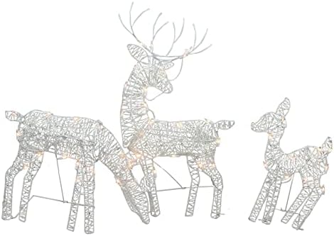 Креирај Кол момче сет од 3 бели блескави doe, fawn and fawn осветлени Божиќни декорации на отворено, Божиќна надворешна, зимска