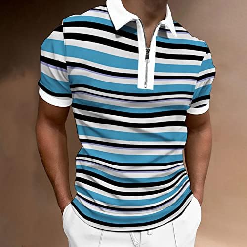 Ubst Zipper Polo кошули за мажи, 2022 Нов летен краток ракав 1/4 Поштенски врвови на вратот, шарени печатени обични маици за голф