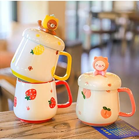 кригла од јагода од Сеелики со капаче лажица 3Д симпатична керамичка кафе чаша чаша пар кригла постави роденденски подарок