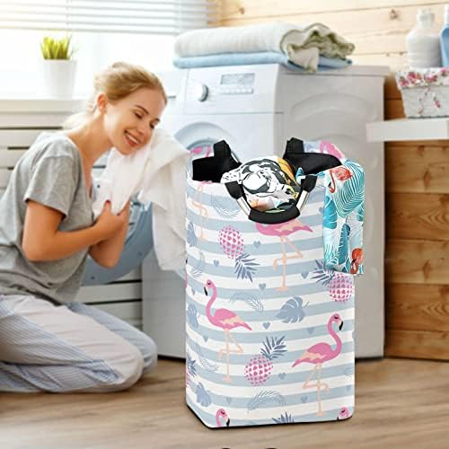 Jumbear Flamingo Stripe Leandrame Cashter склопувачки голема облека ја спречува корпа за складирање на расадник со рачка за спална соба,