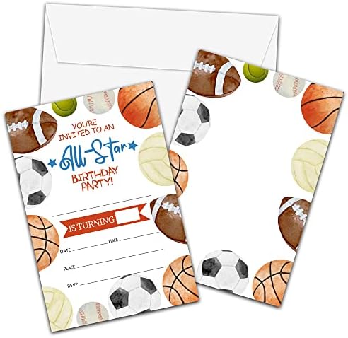 Покани за спортски Роденден Со Пликови-Картичка За Покана За Роденденска Забава За Момчиња / Девојчиња-Пополнување На Сите