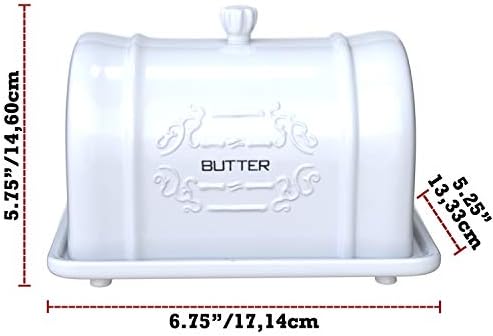 Француски дизајн со керамички путер со капак - Гроздобер држач за керамички путер - декоративен чувар на путер со врежан, француски,