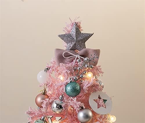 Аетиг вештачки снег се собра розова 20 -инчна мини новогодишна елка, елка на таблети со светла и украси за Божиќни украси, дом, кујна, маса