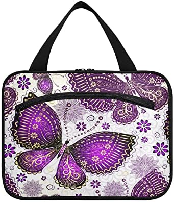 Домикинг Виолетова Златна Пеперутка Цвеќиња Виси Тоалетна Торба Преносни Козметички Кеси Организатори За Патување Шминка Торбички За Мажи Жени