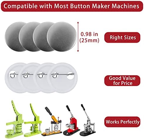 200 комплети производи за производител на копчиња, 0,98 инчи / 25мм копчиња за копчиња за копче, делови од значка за празно копче