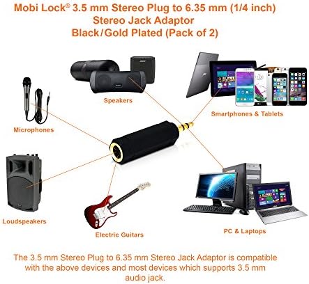 Mobi Lock 3,5 mm приклучок на штекер од 6,35мм 1/8 до 1/4 инчен стерео аудио приклучок адаптер | Поврзува уреди со порта од 3,5 мм со