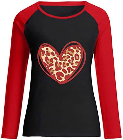 Женска мода раглан кошула симпатична карирана точка срце срце, печатени кошули со долги ракави, блуза екипаж, в Valentубени в Valentубени, удобен