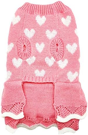 Денот на летот на в Valentубените, миленичиња џемпер loveубов срце розово здолниште зимска топла плетена облека за кучиња мачки празнично