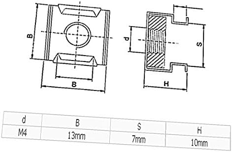 X-Gree 20 парчиња M4 x 0,7 mm јаглерод челик квадратни кафез ореви за кабинет за отчукувања (20 Unids M4 x 0,7 mm Pitch Nueces