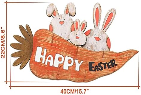 Колколо Среќен Велигденски висина на wallидна врата, симпатична зајачка морков, украсна плакета за затворен простор за внатрешна
