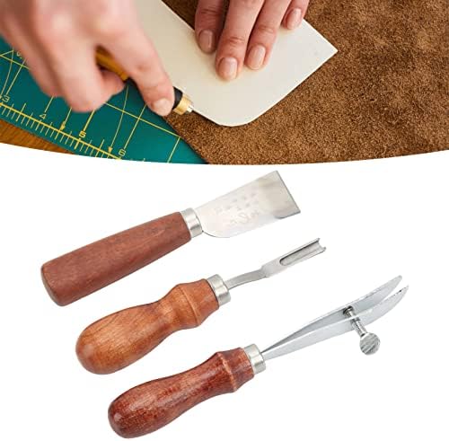 17 парчиња Комплет за алатки за кожни рачни алатки, кожен комплет за печатење на кожени кожни алатки со нож awl trencher дупка за удар