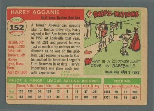 1955 Топпс #152 Хари Агганис Бостон Ред Сокс Дебитант Бејзбол картичка Ниско одделение - Бејзбол картички со плочи